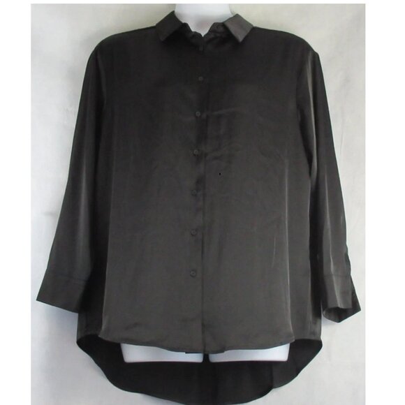 And Now This Women's Plus Size Satin Long-Sleeve Button-Front Shirt, Black, 1X - Picture 1 of 6